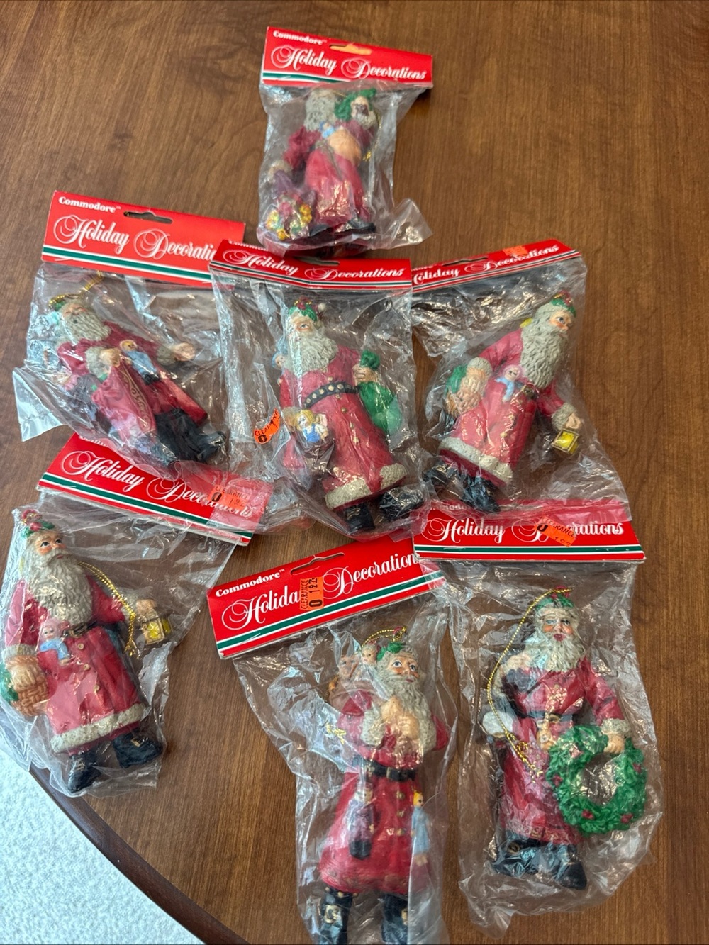 Vintage Commodore, old world, Santa ornaments NIPNOS quantity 7 blow mold style